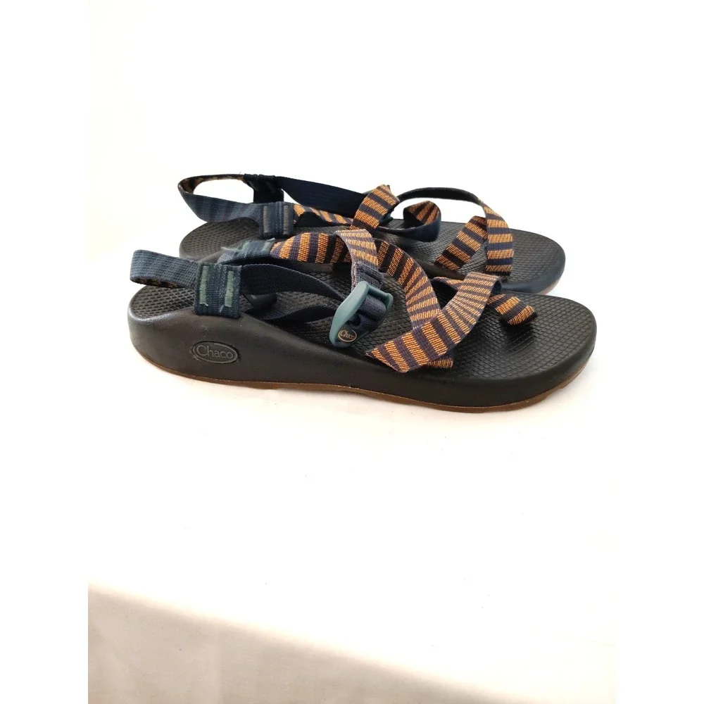 Chaco Z/1 Classic Men 10 Vibram Sole Navy Rust Stripe Sport Hiking Sandals EUC